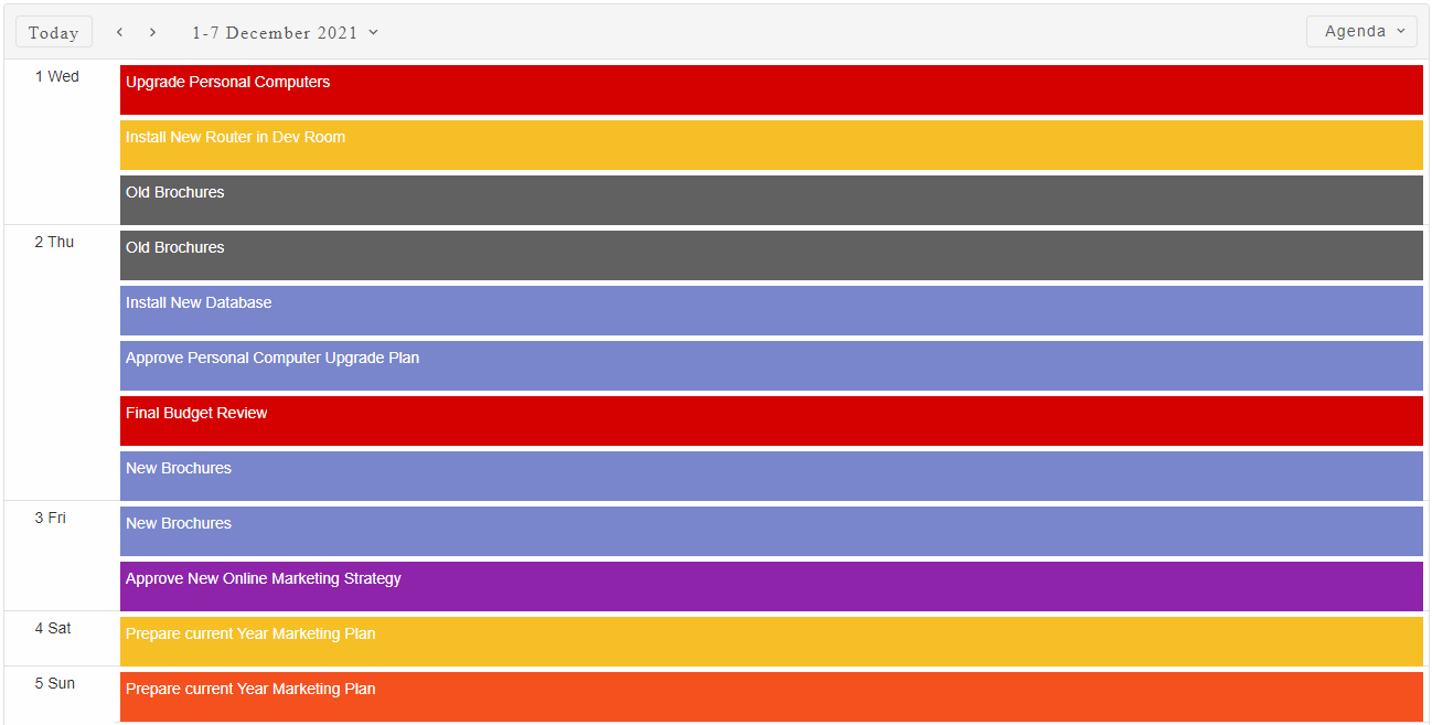 Scheduler agenda view