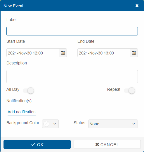 Scheduler create dialog