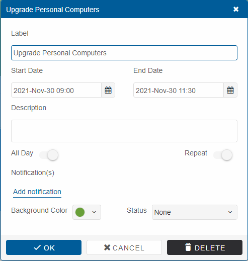 Scheduler edit dialog