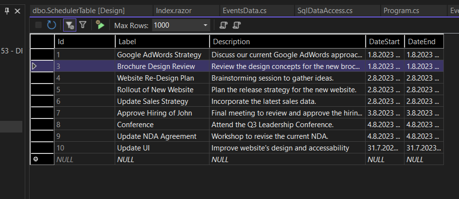 SQL with removed event