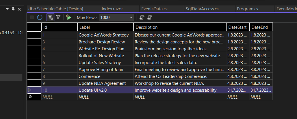 SQL with removed event