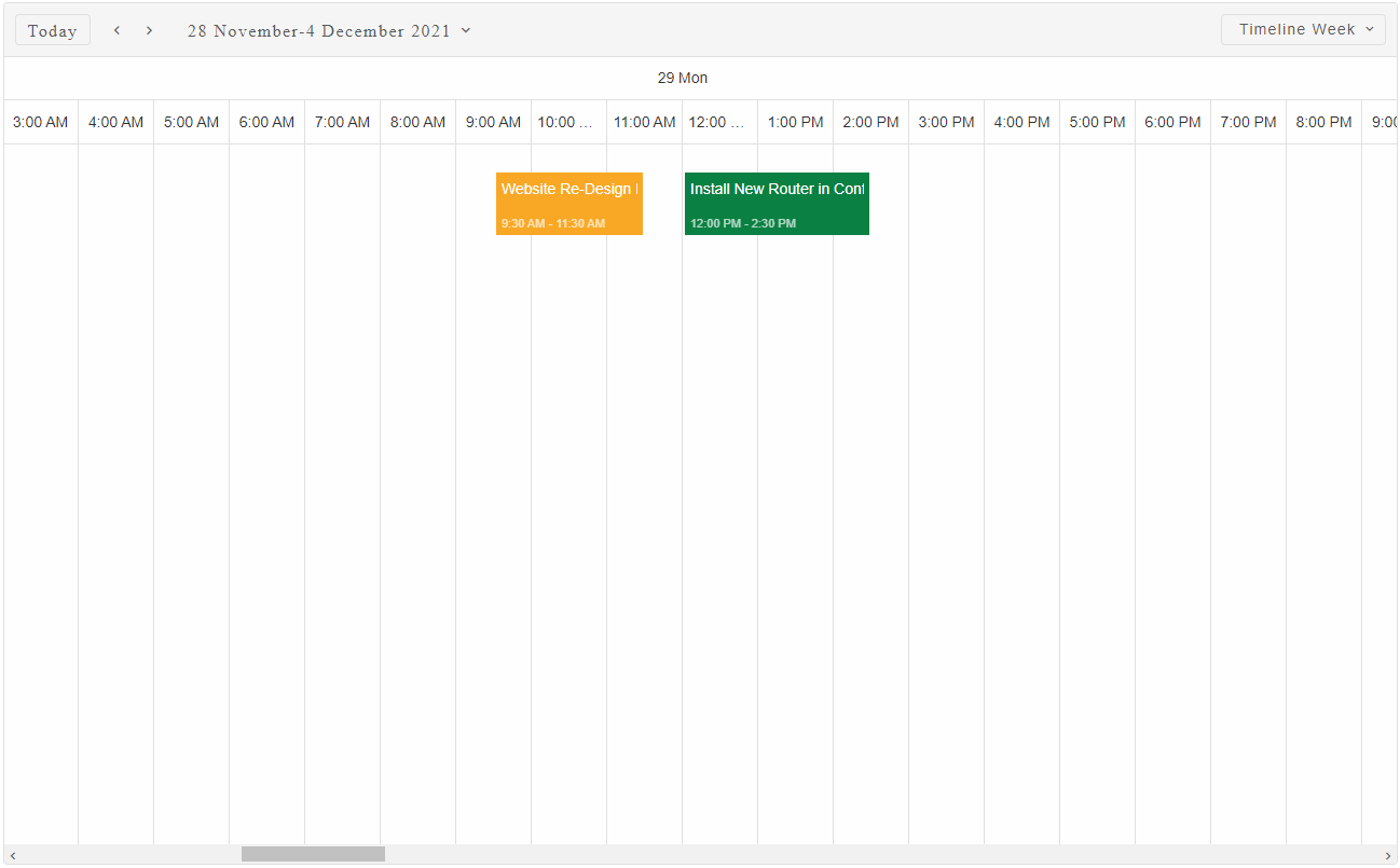 Scheduler timeline week view