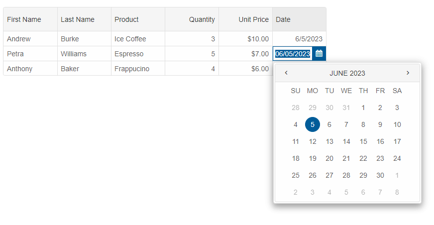 grid date input editor