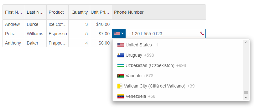 grid phone input editor