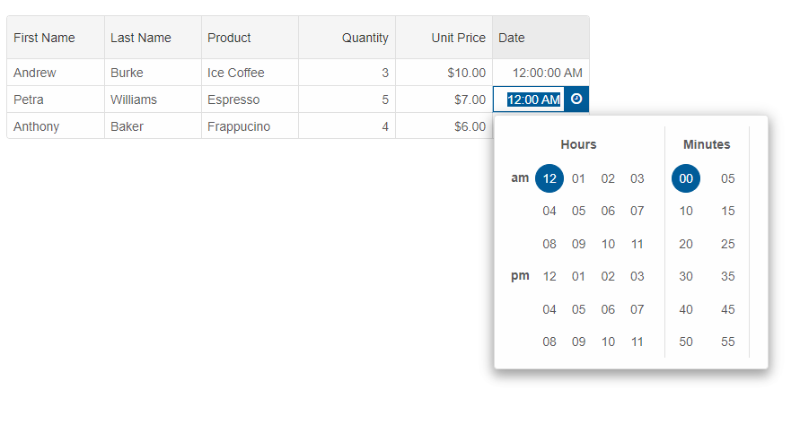 grid time input editor