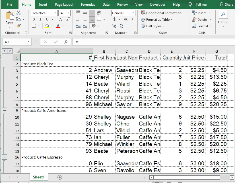 excel export grouping datagrid