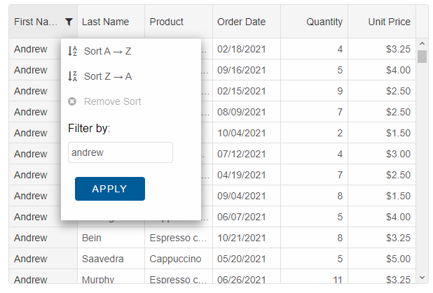 grid custom row filtering