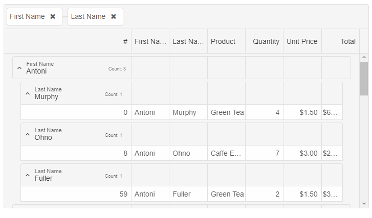 datagrid grouping panel