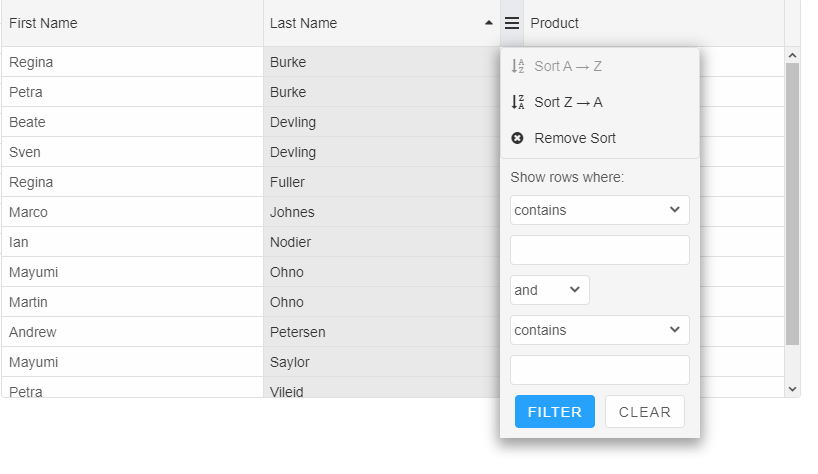 Vue Grid Sort and Filter