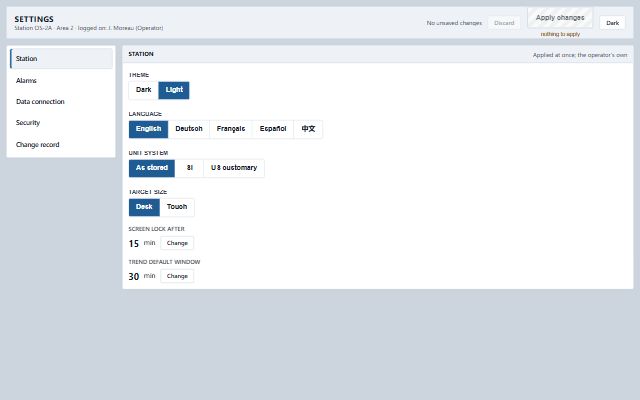 Settings screen