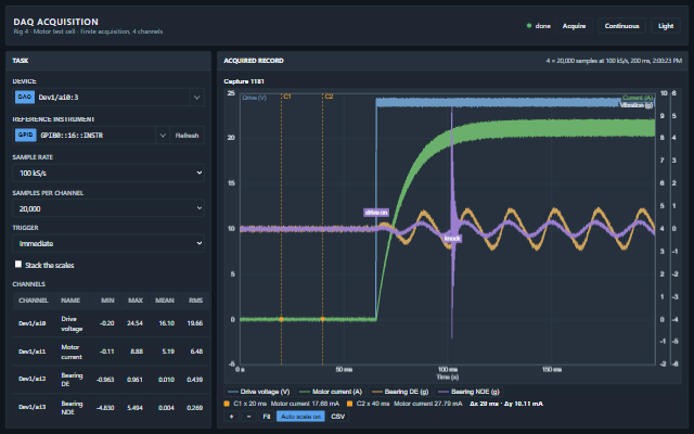 DAQ Acquisition screen