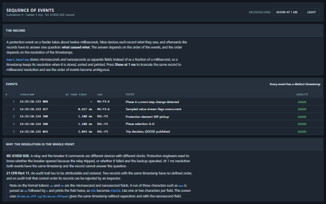 Sequence of Events screen