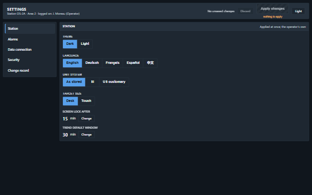 Settings screen
