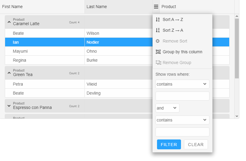 React Grid Web Component Grouping