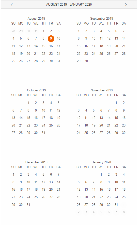 Calendar Custom Element Months